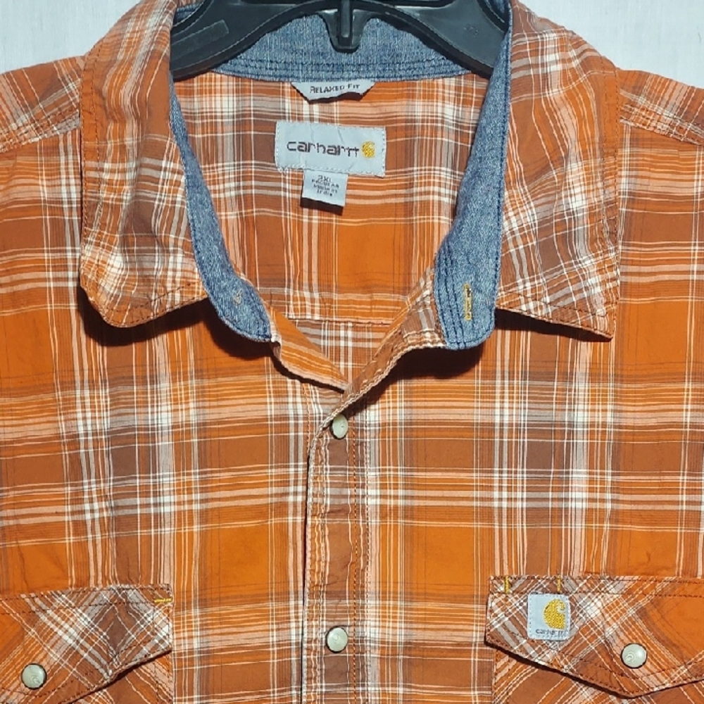 Carhartt Relaxed Fit‎ Plaid Western Pearl Snap Mens Short Sleeve Shirt Size XXL